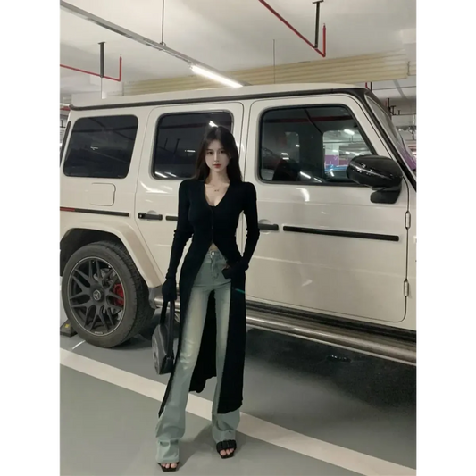 Y2K Longline V-Neck Knit Cardigan - Women’s Clothing & Accessories - Cardigan - 2