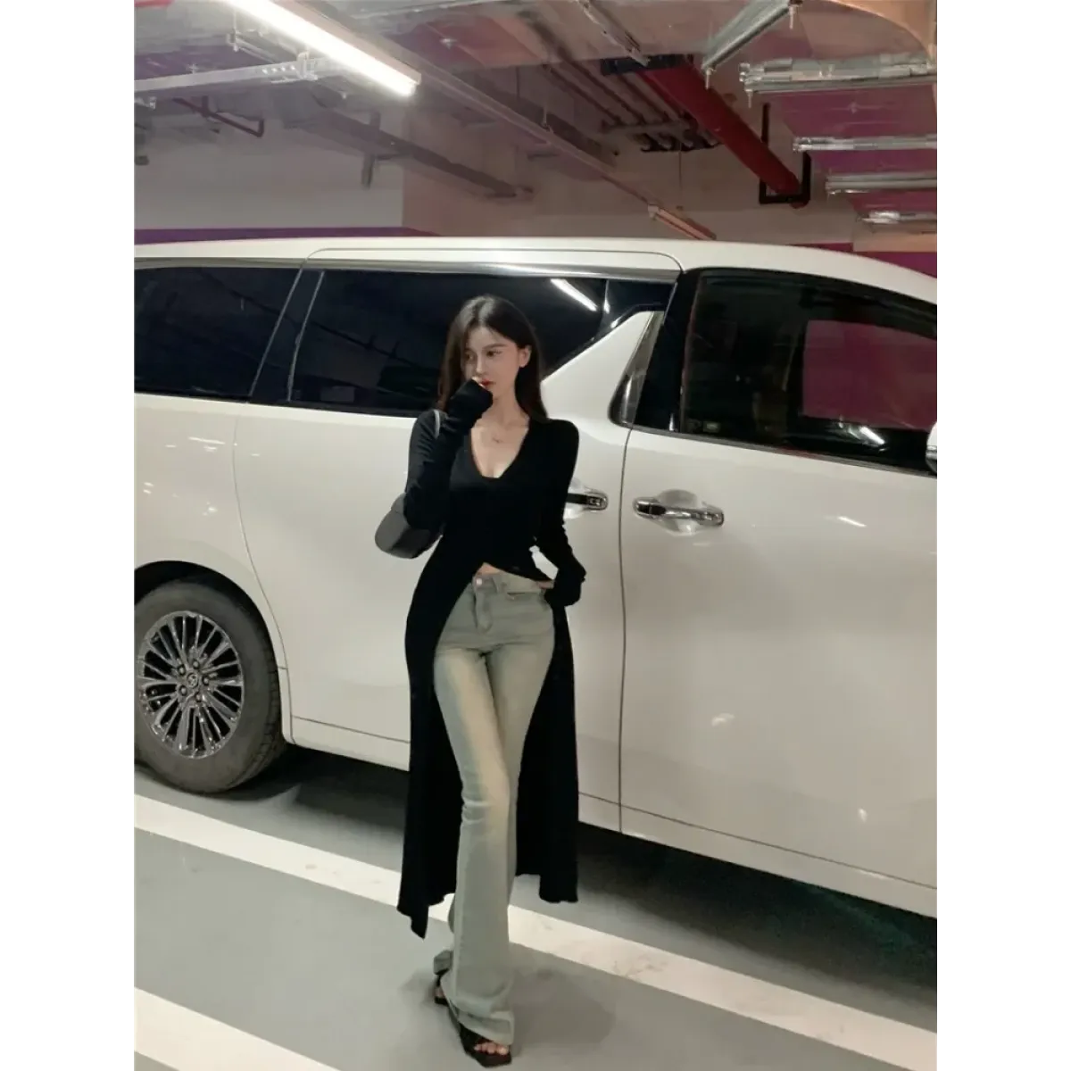 Y2K Longline V-Neck Knit Cardigan - Women’s Clothing & Accessories - Cardigan - 3