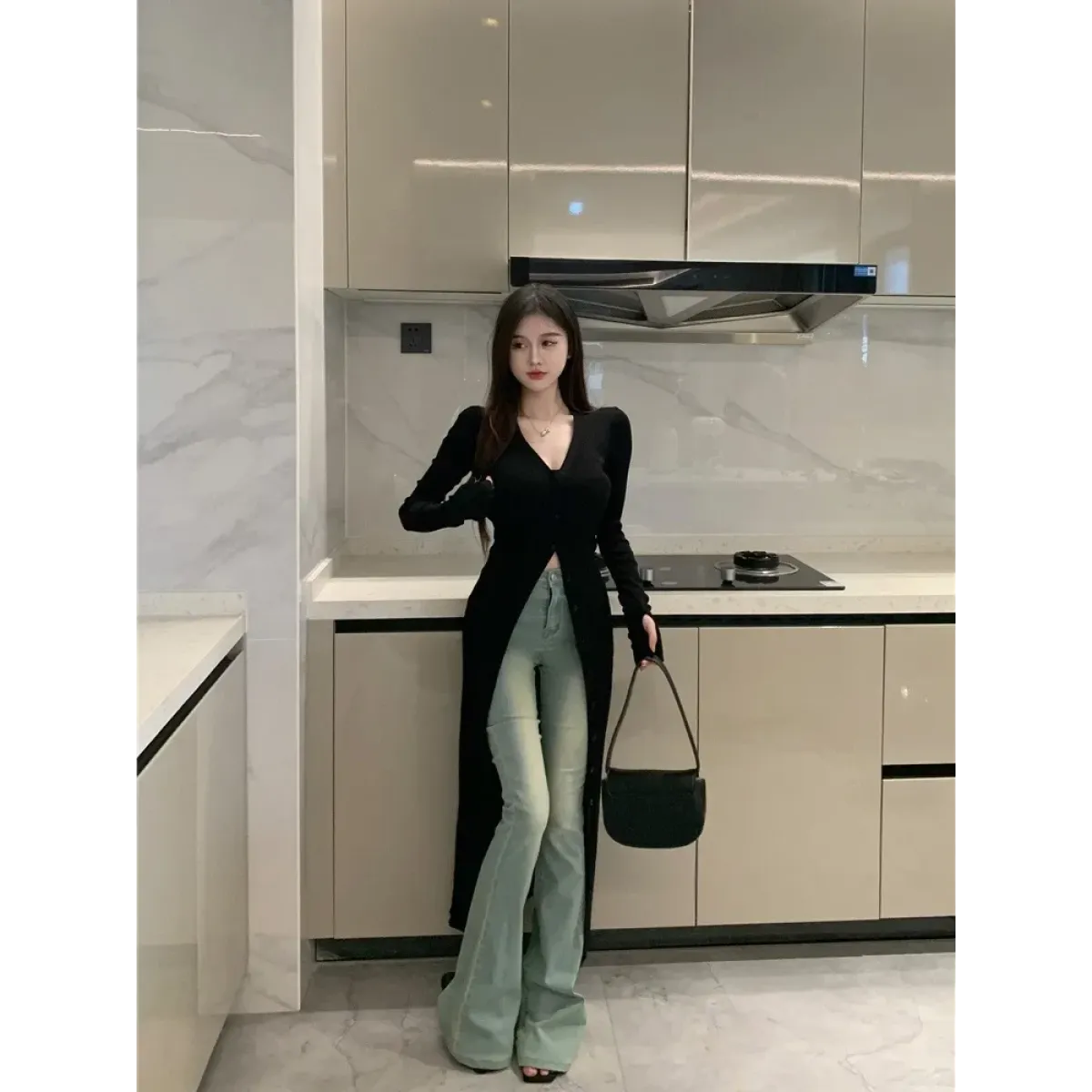 Y2K Longline V-Neck Knit Cardigan - Women’s Clothing & Accessories - Cardigan - 4