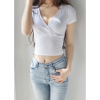 Y2K V-Neck Ruched Crop Top - Women’s Clothing & Accessories - Crop Top - 6