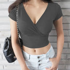 Y2K V-Neck Ruched Crop Top - Women’s Clothing & Accessories - Crop Top - 7