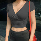 Y2K V-Neck Ruched Crop Top - Women’s Clothing & Accessories - Crop Top - 12