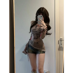 Graffiti Mesh One Shoulder Top – Y2K Slim Fit Drawstring Tee - T-Shirts - Long - T-Shirts - 2