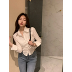 Y2K Slim Fit Lapel Blouse with Single Pocket - Blouses & Shirts - Button-Up Shirt - 3