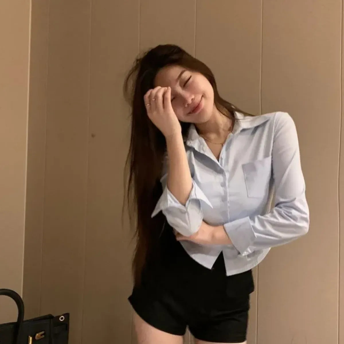 Y2K Slim Fit Lapel Blouse with Single Pocket - Blouses & Shirts - Button-Up Shirt - 6