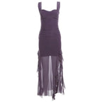 Sheer Mesh Ruffle Dress – Y2K Slim Fit High Slit Aesthetic - All Dresses - Short - Square - Dresses - 7