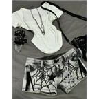 Y2K Punk Spider Web Denim Shorts – Low Waist Skull Star Print - Harajuku Style - Women’s Shorts - 3