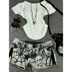 Y2K Punk Spider Web Denim Shorts – Low Waist Skull Star Print - Harajuku Style - Women’s Shorts - 4