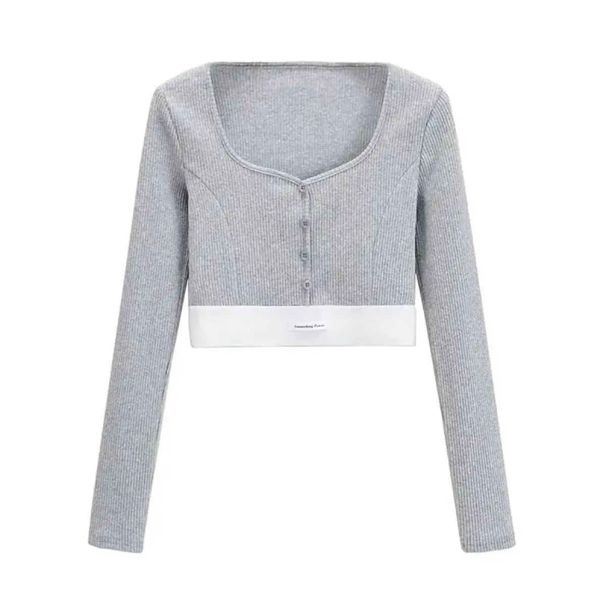 Y2K Ribbed Button Crop Top with Long Sleeves - Women’s Clothing & Accessories - Crop Top - 2