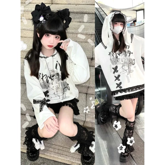 Yami Kawaii Hoodie – Lace Trim Bunny Ear Sweatshirt - T-Shirts - 2025 - 2 - Worldwide Shipping