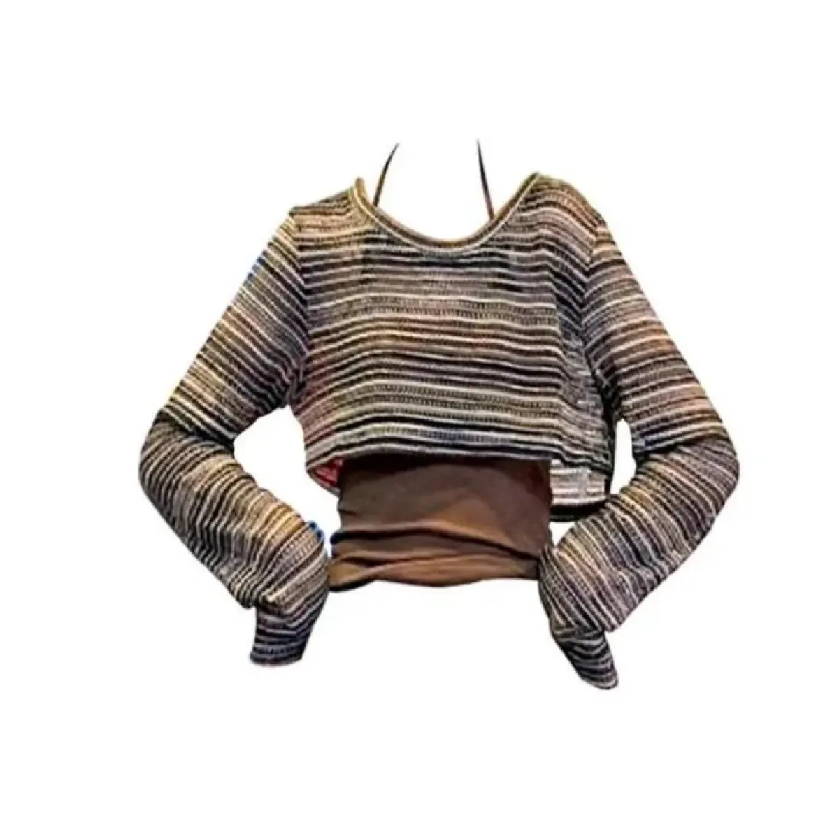 Y2K Striped Knit Crop Sweater & Camisole Set - Sweaters - Sweater / Pullover - 1