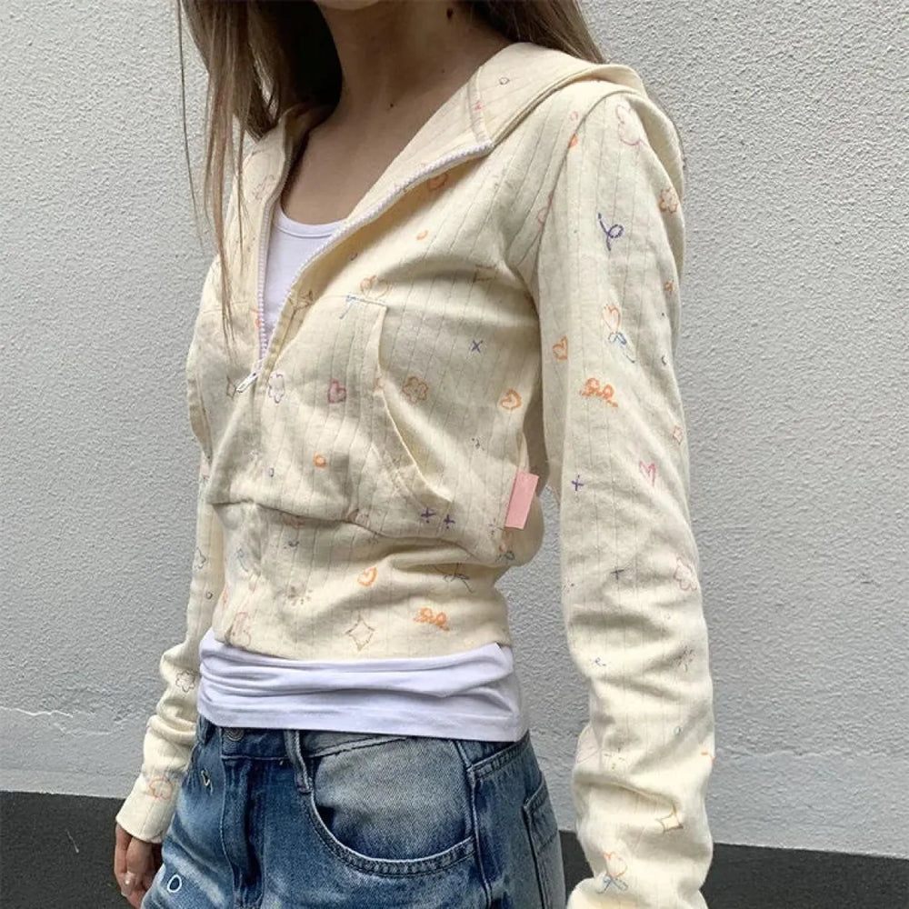 Sweet Floral Y2K Grunge Hoodie – Slim Fit Zipper Cardigan Jacket - Women’s Clothing & Accessories - Hooded - 1
