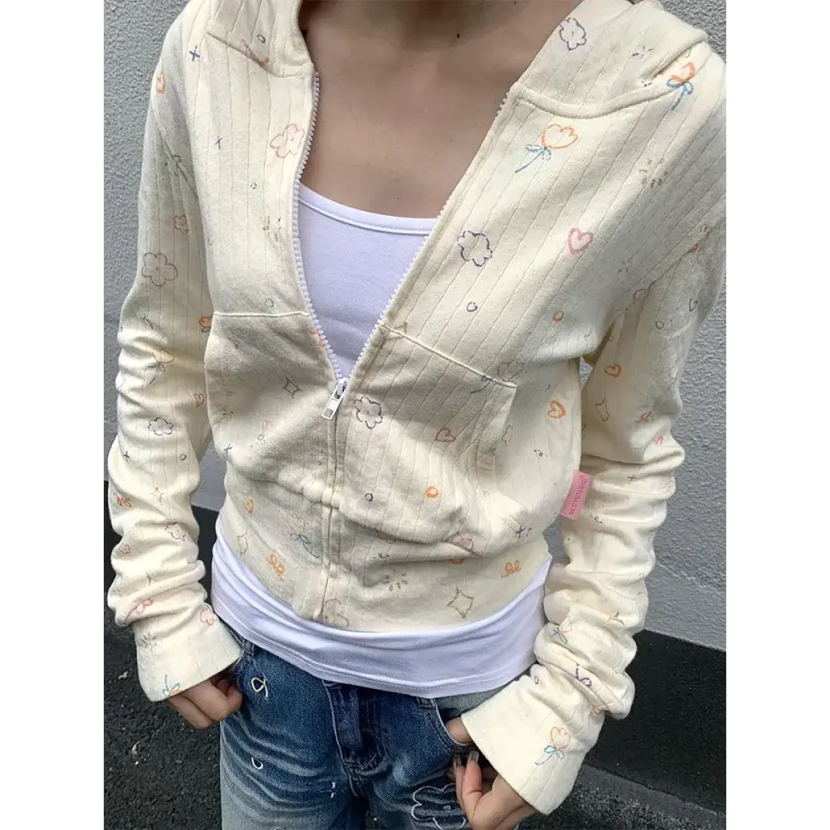 Sweet Floral Y2K Grunge Hoodie – Slim Fit Zipper Cardigan Jacket - Women’s Clothing & Accessories - Hooded - 3