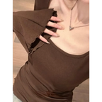 Square Neck Flare Sleeve Top – Y2K Sweet Vintage Slim Fit Tee - T-Shirts - Long - Square - T-Shirts - 2