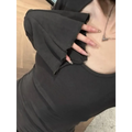 Square Neck Flare Sleeve Top – Y2K Sweet Vintage Slim Fit Tee - T-Shirts - Long - Square - T-Shirts - 3