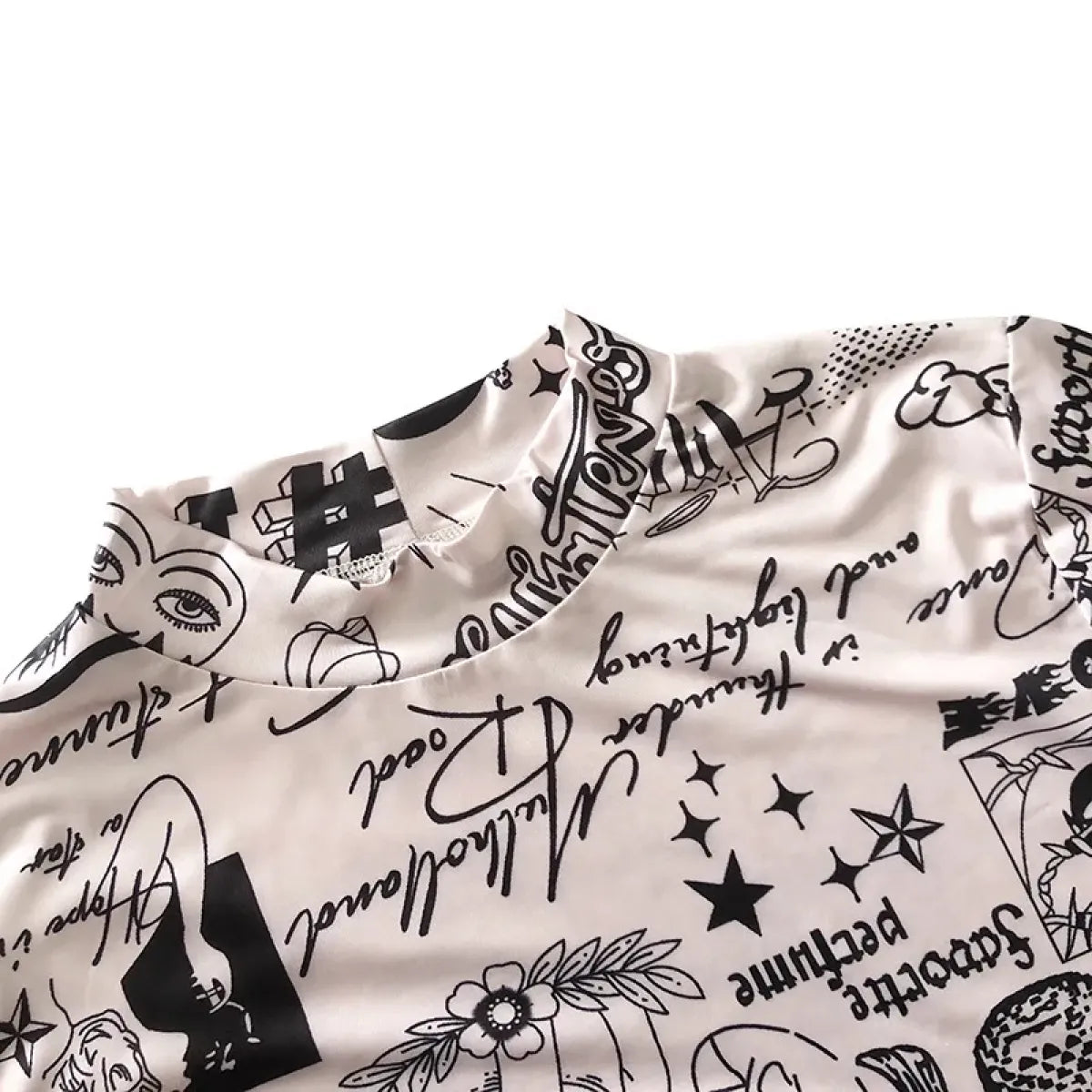 Y2K Tattoo Print Mesh Turtleneck Crop Top - Women’s Clothing & Accessories - Crop Top - 4