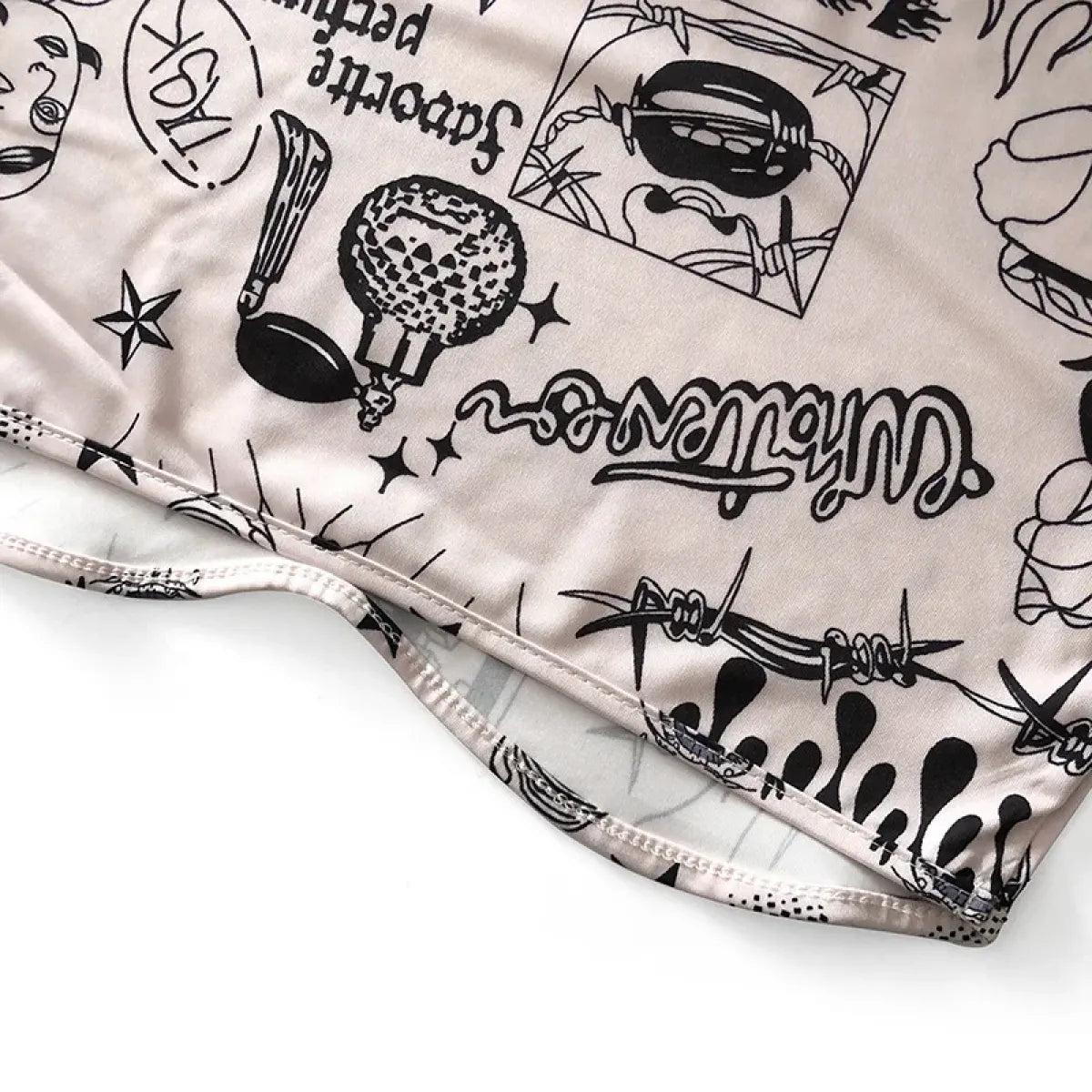 Y2K Tattoo Print Mesh Turtleneck Crop Top - Women’s Clothing & Accessories - Crop Top - 5