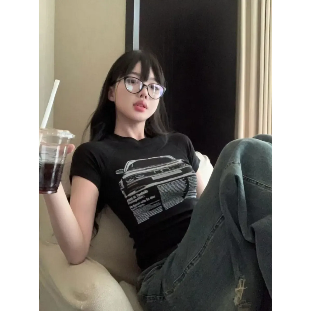 Y2K Slim Fit Car Print Crop Tee - T-Shirts - T-Shirt - 3