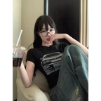 Y2K Slim Fit Car Print Crop Tee - T-Shirts - T-Shirt - 4