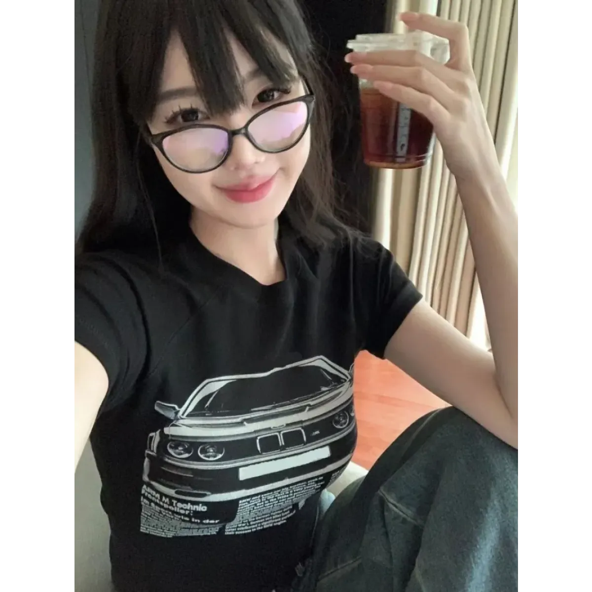 Y2K Slim Fit Car Print Crop Tee - T-Shirts - T-Shirt - 5