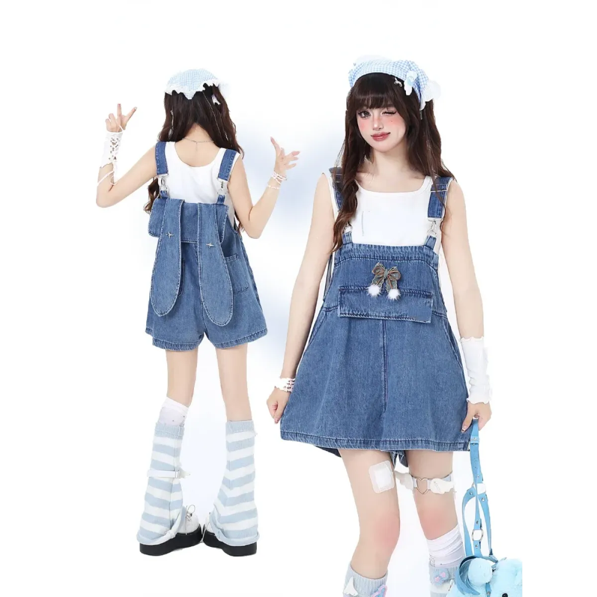 Kawaii Denim Overall Dress – Y2K Vintage Japanese Style - All Dresses - Round - Skirts - 1