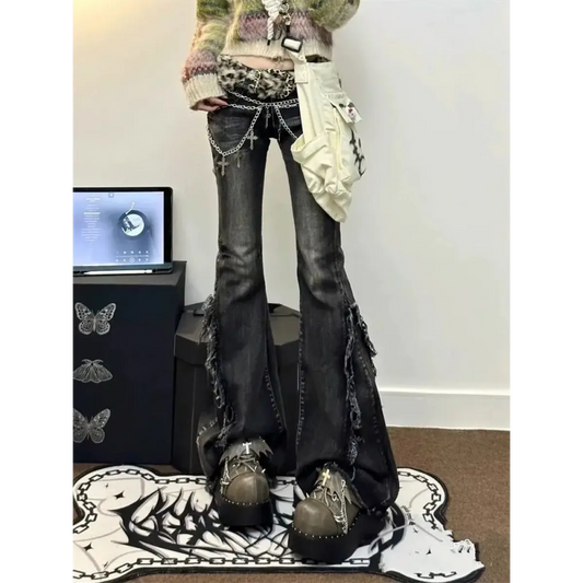 Vintage Washed Low-Waist Bell Bottom Jeans - Bottoms - Jeans - 1