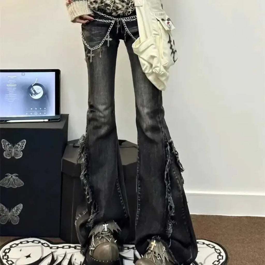 Vintage Washed Low-Waist Bell Bottom Jeans - Bottoms - Jeans - 5