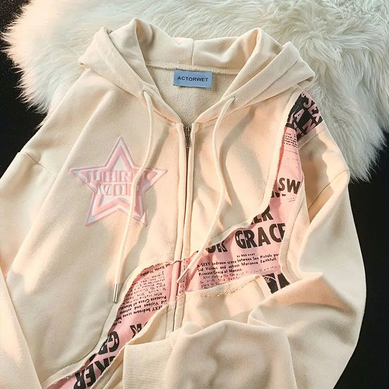 Y2K Vintage Zip-Up Hoodie - Beige / XXL - Hoodies & Sweatshirts - Shirts & Tops - 8 - 2024