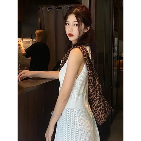 Y2K White Hollow Knit Button-Up Sundress - All Dresses - Dress - 2