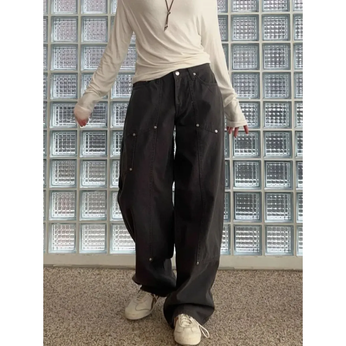 Y2K Rivet Wide Leg Cargo Pants - Bottoms - Cargo Pants - 5