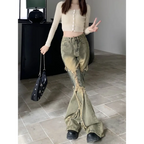 Y2K Lace-Up Frayed Wide Leg Jeans - Bottoms - Jeans - 4