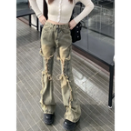 Y2K Lace-Up Frayed Wide Leg Jeans - Bottoms - Jeans - 5