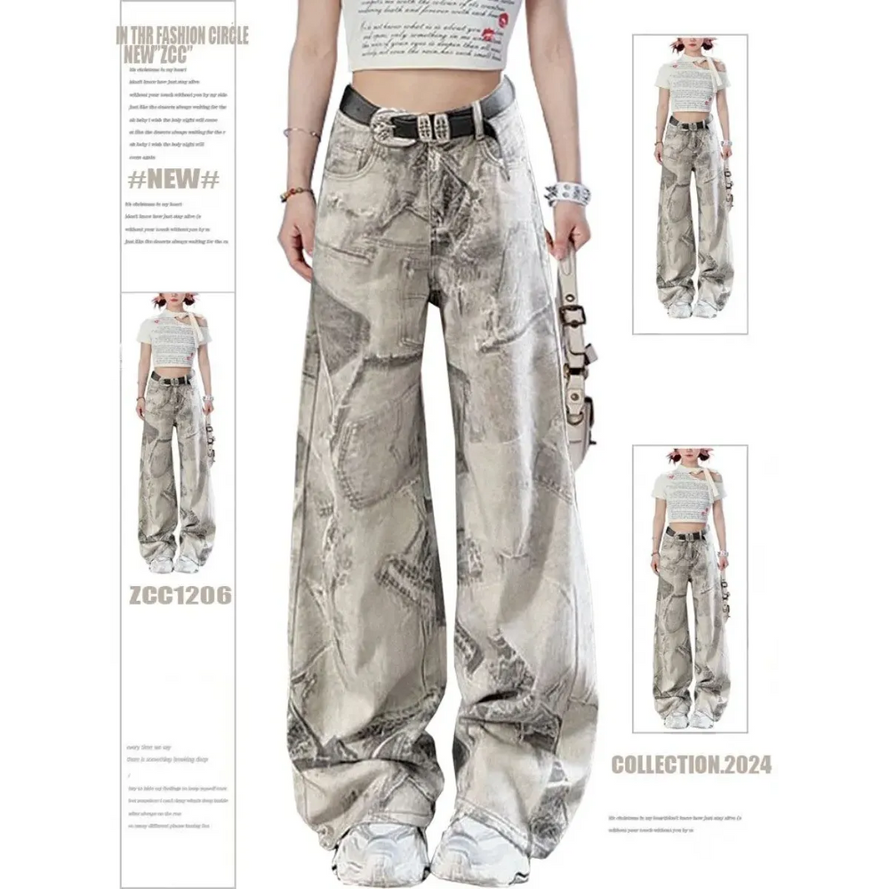 Y2K Tie-Dye Wide Leg Jeans with High Waist - Bottoms - Jeans - 1