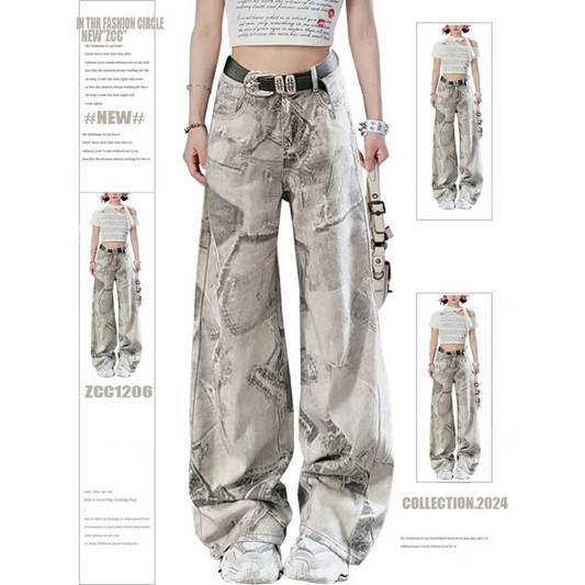 Y2K Tie-Dye Wide Leg Jeans with High Waist - Bottoms - Jeans - 1