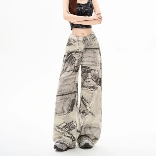 Y2K Tie-Dye Wide Leg Jeans with High Waist - Bottoms - Jeans - 2