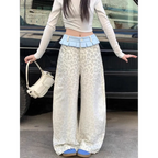Y2K Leopard Patchwork Wide Leg Pants - Bottoms - Pants - 2