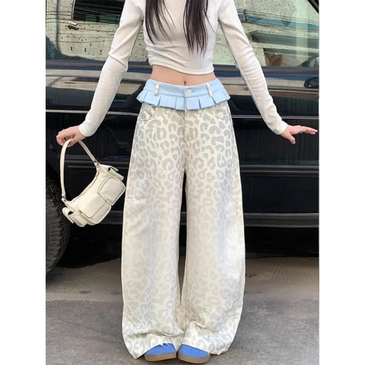 Y2K Leopard Patchwork Wide Leg Pants - Bottoms - Pants - 2