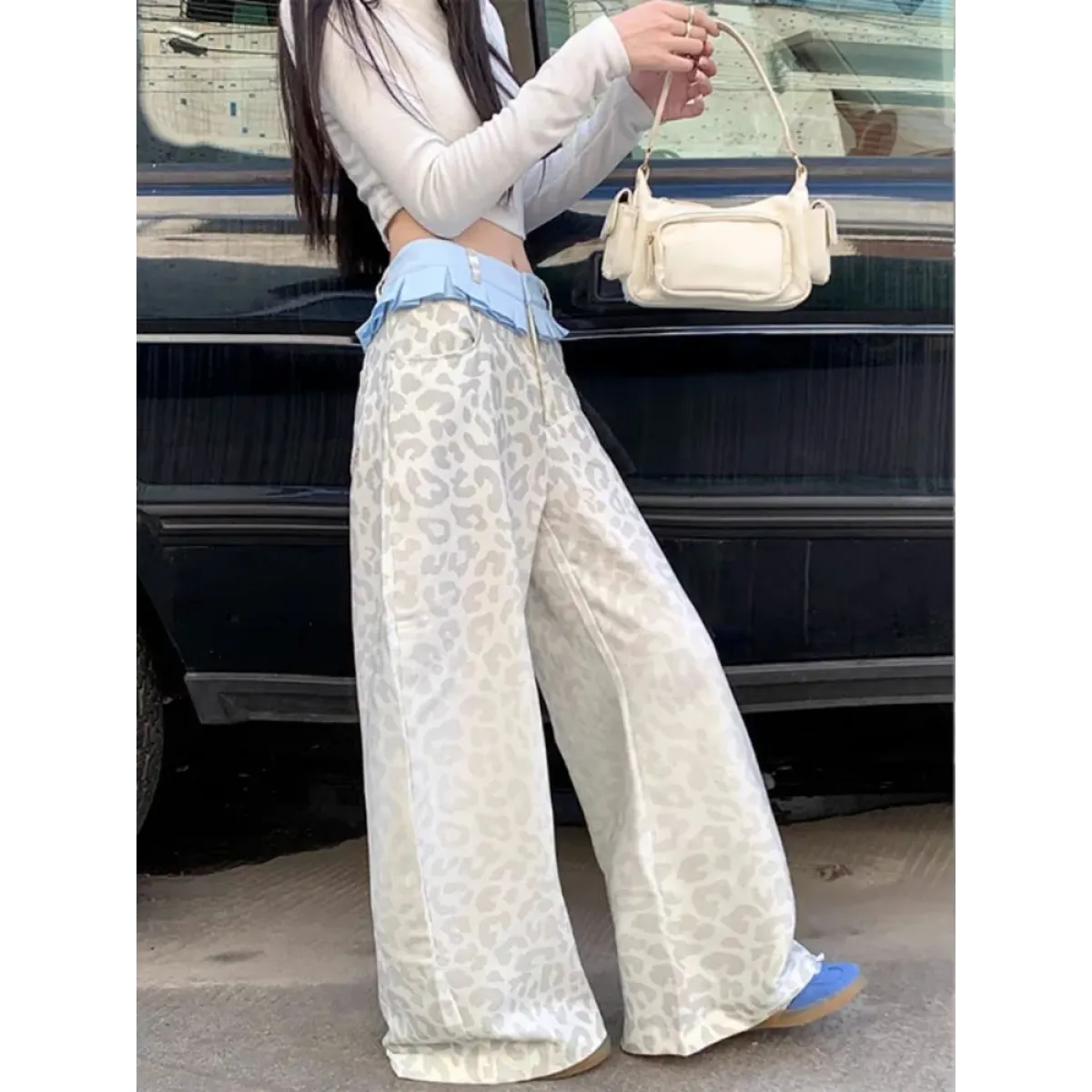 Y2K Leopard Patchwork Wide Leg Pants - Bottoms - Pants - 3