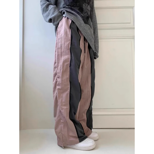 Y2K Patchwork Nylon Wide Leg Pants - Bottoms - Pants - 1