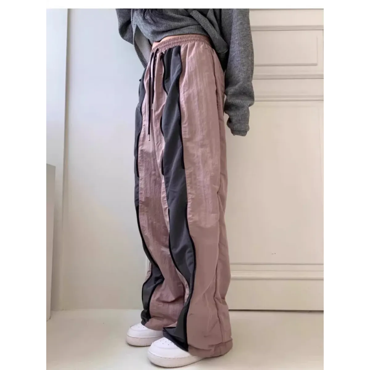 Y2K Patchwork Nylon Wide Leg Pants - Bottoms - Pants - 3