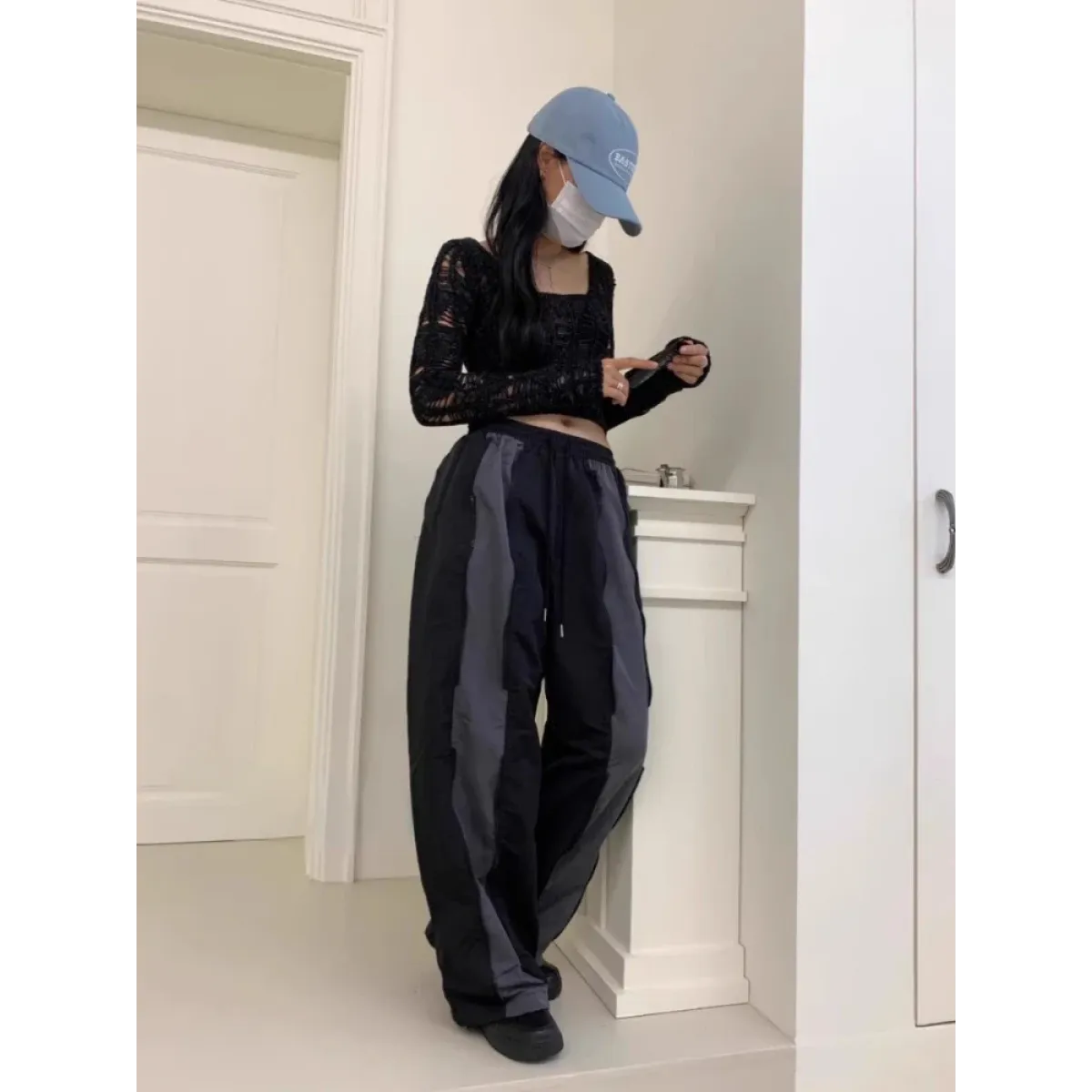 Y2K Patchwork Nylon Wide Leg Pants - Bottoms - Pants - 6