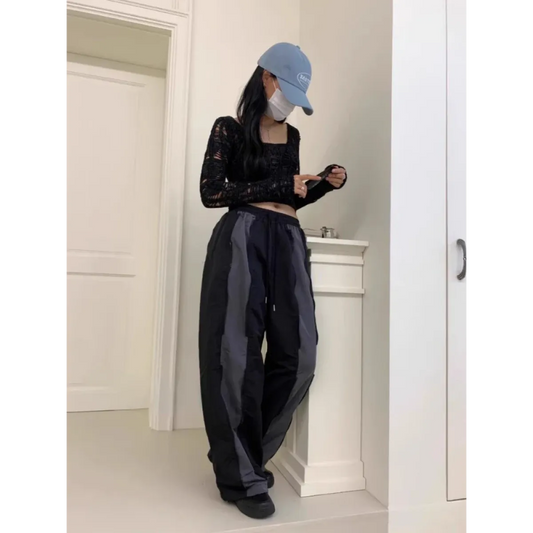 Y2K Patchwork Nylon Wide Leg Pants - Bottoms - Pants - 6