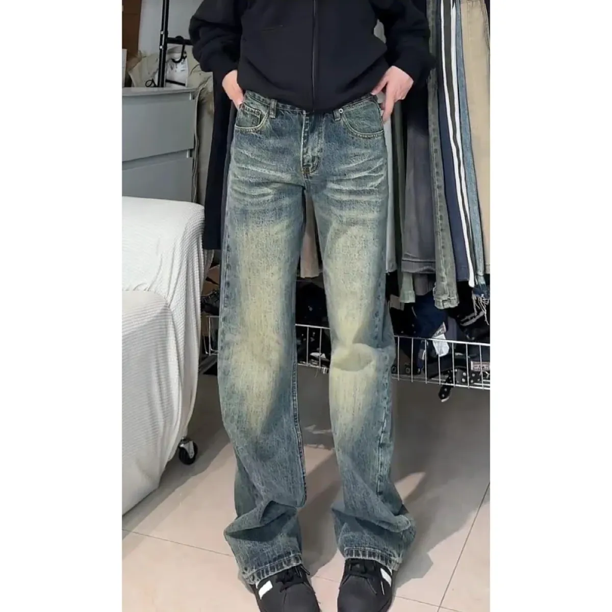 Y2K Retro Washed High Waist Straight Jeans - Bottoms - Jeans - 3