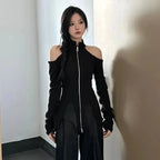 Y2K Off-Shoulder Zipper Halter Knit Top - Harajuku Style - Halter Top - 1