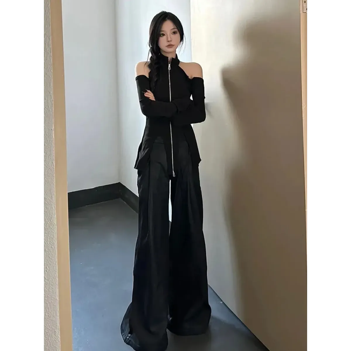 Y2K Off-Shoulder Zipper Halter Knit Top - Harajuku Style - Halter Top - 4