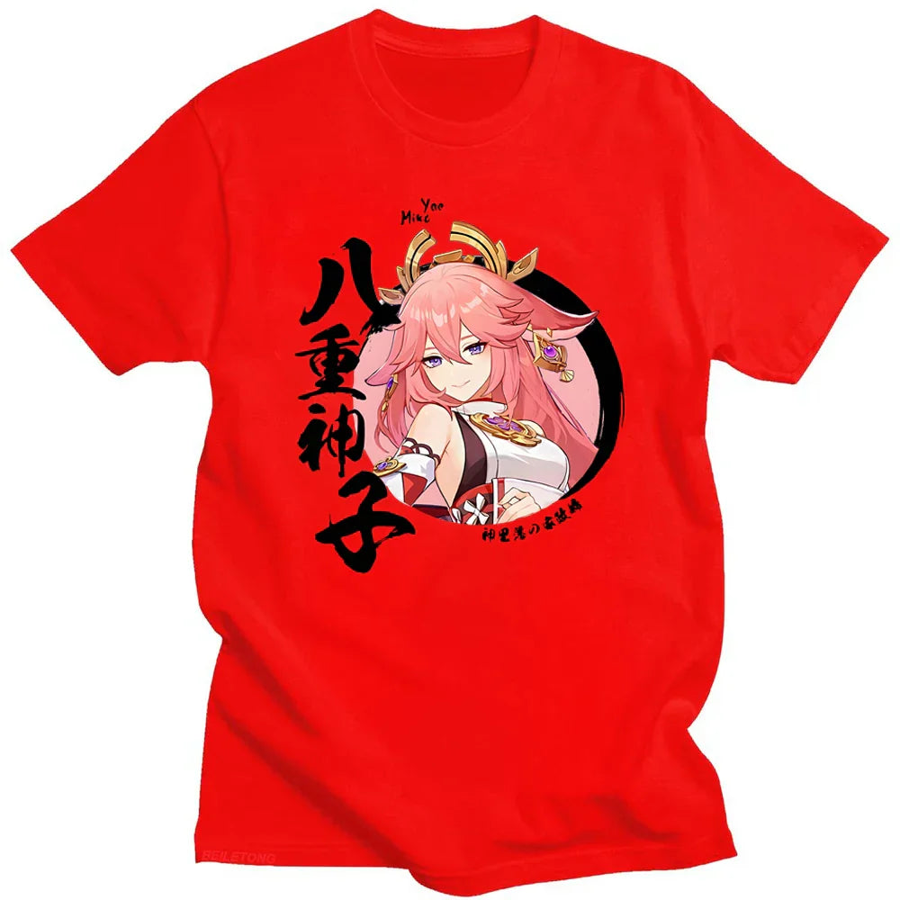 Unisex Yae Miko Genshin Impact Short Sleeve Tee - Y2K Aesthetic - T-Shirts - T-Shirts - 2024 - 5 - Worldwide Shipping