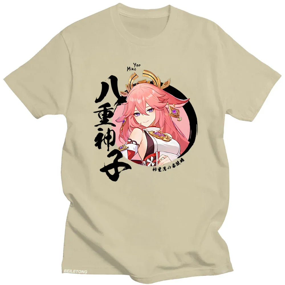 Unisex Yae Miko Genshin Impact Short Sleeve Tee - Y2K Aesthetic - T-Shirts - T-Shirts - 2024 - 6 - Worldwide Shipping