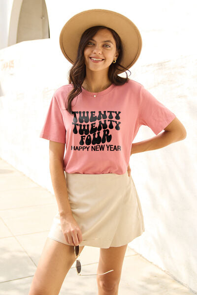 TWENTY TWENTY FOUR HAPPY NEW YEAR Round Neck T-Shirt - Dusty Pink / S - T-Shirts - Shirts & Tops - 3 - 2024