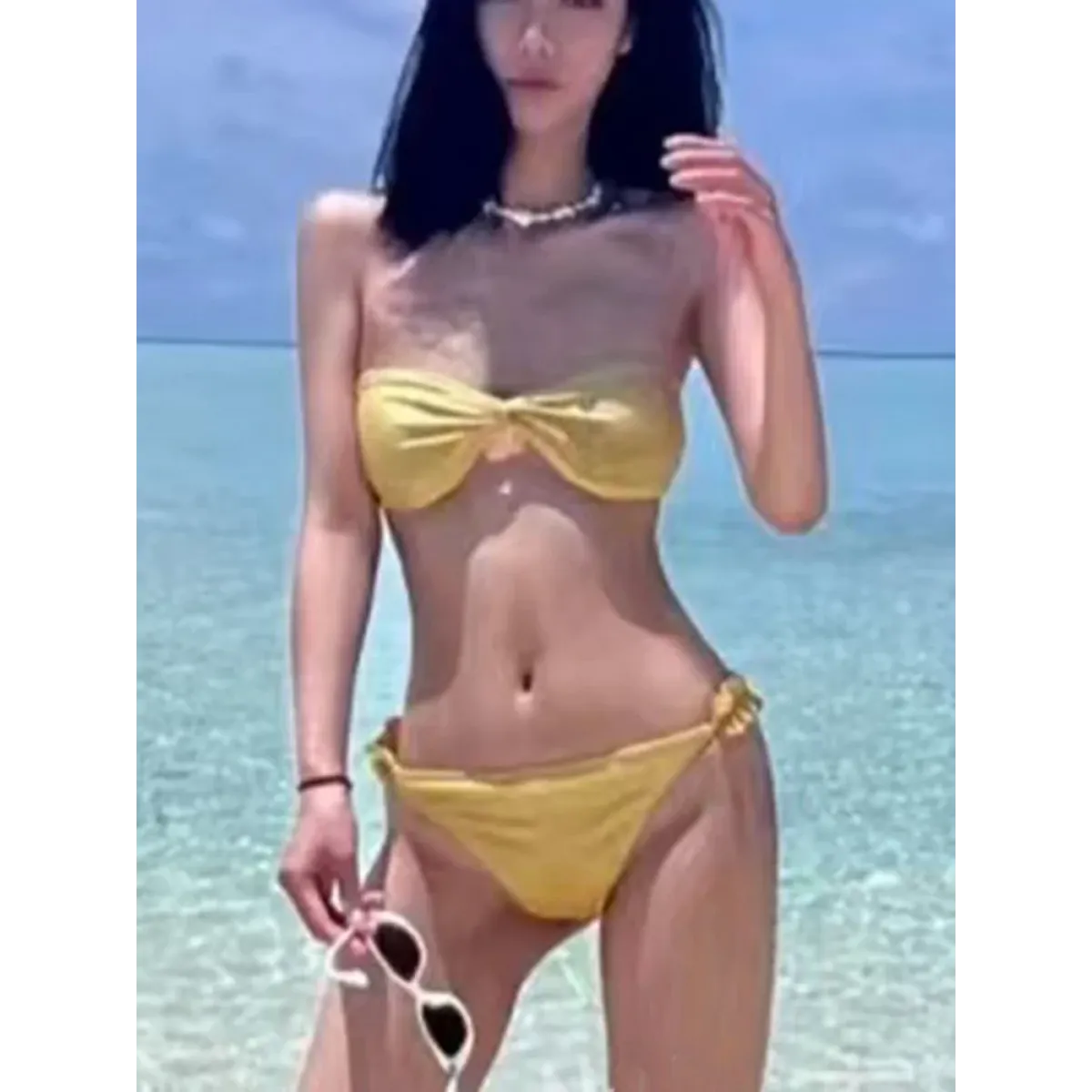 Strapless Ruffled Yellow Bikini Set - Swimsuits - Swimwear - 2