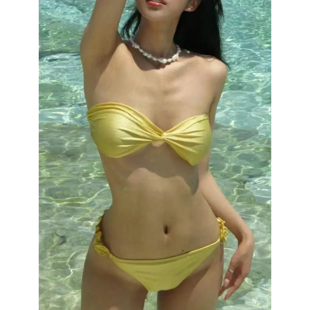 Strapless Ruffled Yellow Bikini Set - Swimsuits - Swimwear - 5